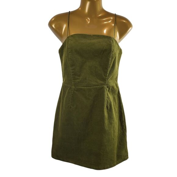 Urban Outfitters Size 0 Olive Green Corduroy Mini Dress Sleeveless Party Casual - Picture 4 of 15